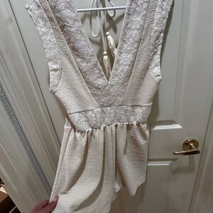 Zara Cream Crochet Lace V-Neck Top